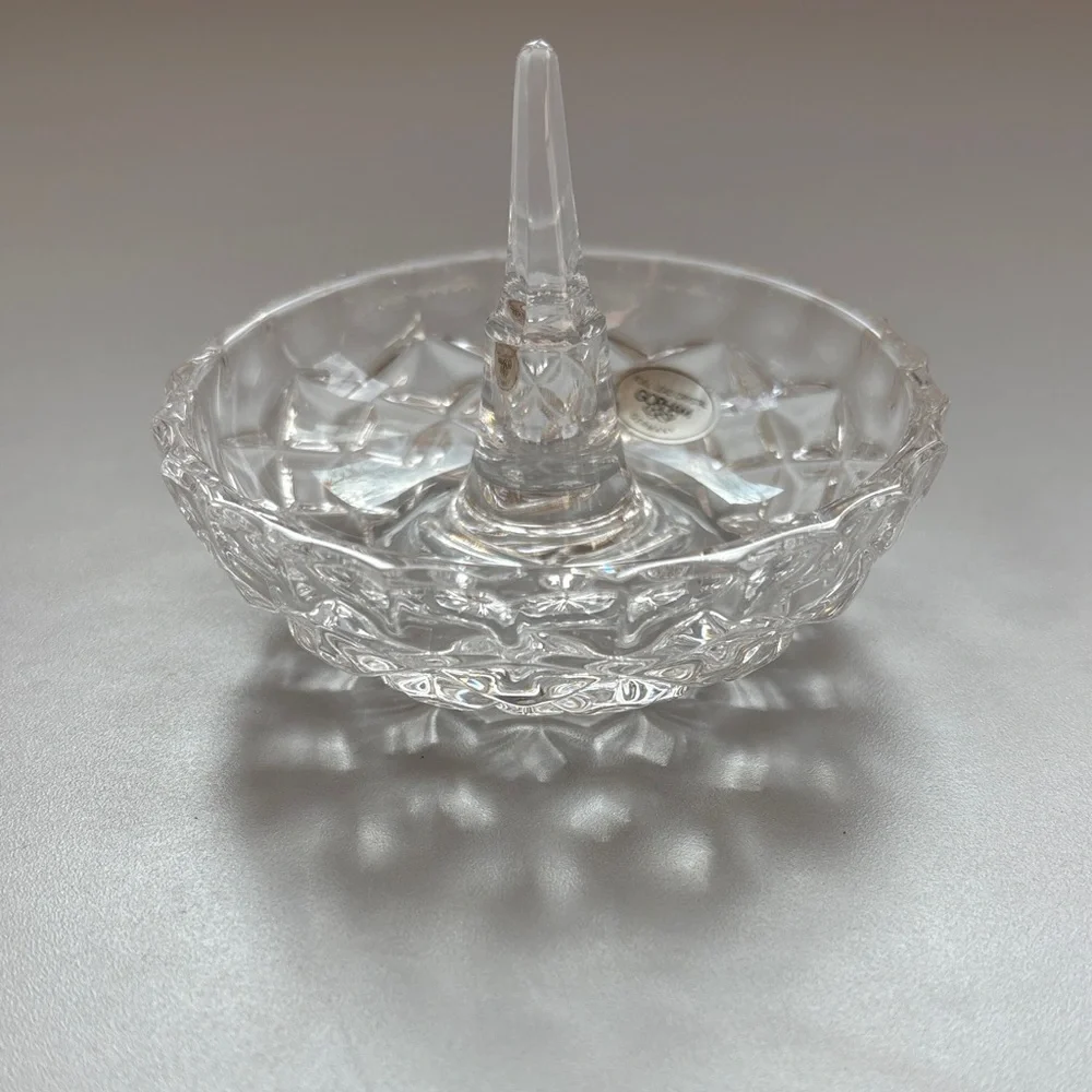Gorham Full Lead Crystal Faceted Clear Ring Holder Dish Jewelry Organizer Holder